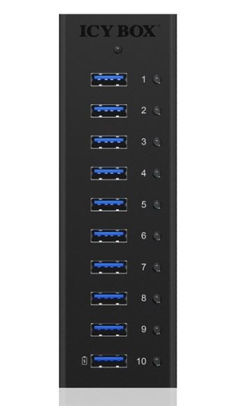 Hub IcyBox IB-AC6110 10-portowy aktywny USB 3.0 z ładowaniem 2.4A
