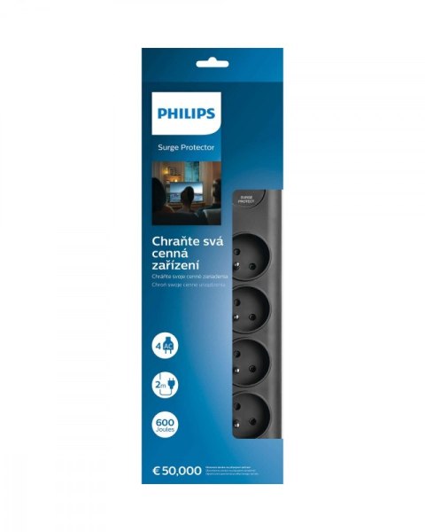 Listwa antyprzepięciowa Philips SPN7040BA/60 4 gniazda 2m czarna