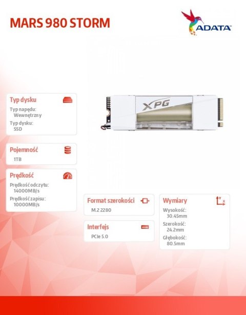 Dysk SSD Adata XPG MARS 980 STORM 1TB PCIe 5.0 superszybki