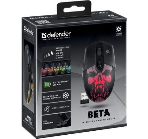 Mysz gamingowa Defender BETA GM-707L bezprzewodowa 1600dpi z podświetleniem