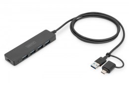 Digitus Hub USB 3.0 SlimLine 4-portowy z adapterem USB-C 5Gbps