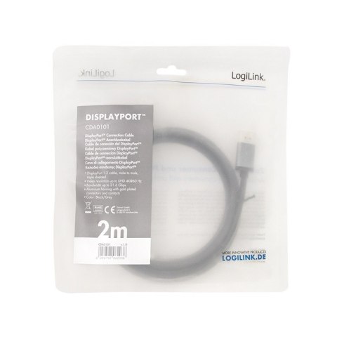 LogiLink Kabel DisplayPort 4K/60Hz 2m aluminiowy męski DP
