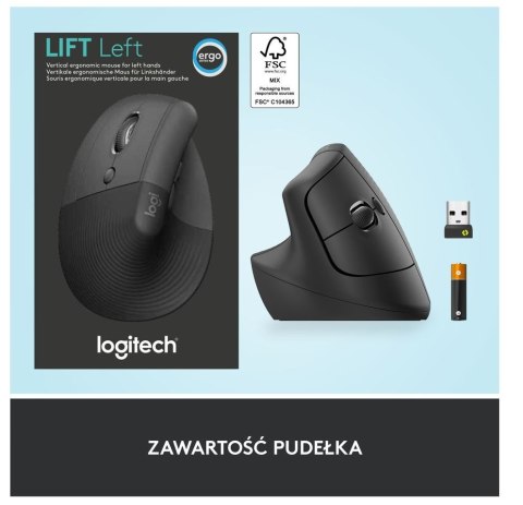 Logitech Mysz Lift grafitowa ergonomiczna pionowa dla leworęcznych