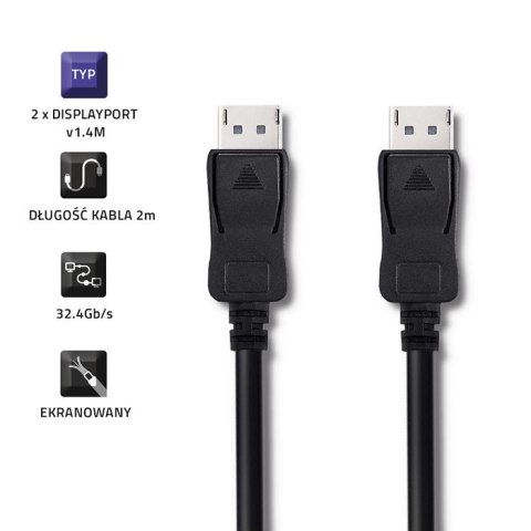 Kabel Qoltec DisplayPort 1.4 męski 2m 8K HDR wydajny do gier i multimediów