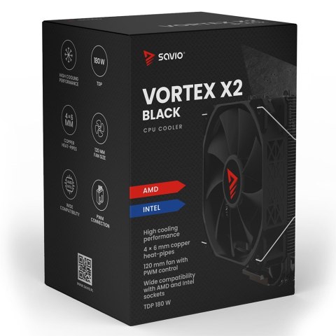Chłodzenie procesora Savio Vortex X2 Black wydajne dla graczy TDP 180W