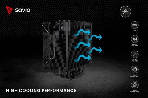 Chłodzenie procesora Savio Vortex X2 Black wydajne dla graczy TDP 180W