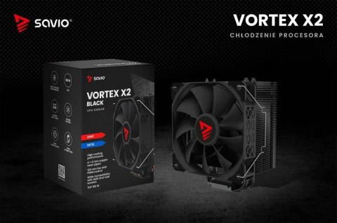 Chłodzenie procesora Savio Vortex X2 Black wydajne dla graczy TDP 180W