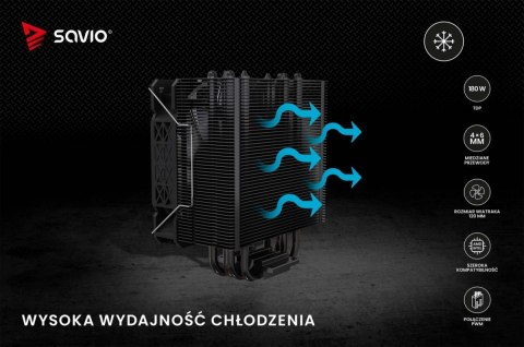 Chłodzenie procesora Savio Vortex X2 Black wydajne dla graczy TDP 180W