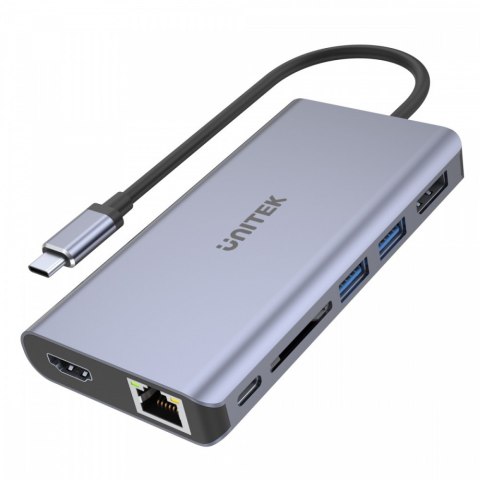 Unitek HUB USB-C 2x USB 3.1 HDMI 2.0 DP 1.4 RJ45 SD Power Delivery 100W