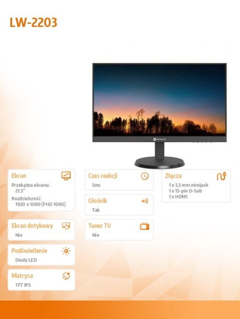 Monitor AG NEOVO LW-2203 21,5'' Full HD 100Hz IPS HDMI VGA
