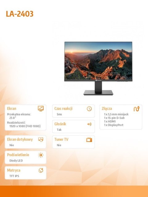 Monitor AG NEOVO 23.8 cala LA-2403 IPS FHD 100Hz HDMI DP VGA matowy