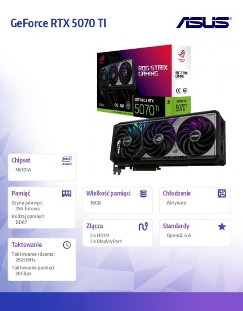 Asus Karta graficzna ROG STRIX GeForce RTX 5070 TI OC 16GB GDDR7 256bit