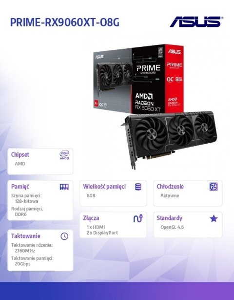 Asus Karta graficzna Radeon RX 9060 XT 8GB GDDR6 OC wydajna gamingowa
