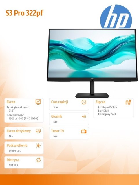 Monitor HP Inc S3 Pro 322pf 21.5 FHD matowy TFT IPS do biura