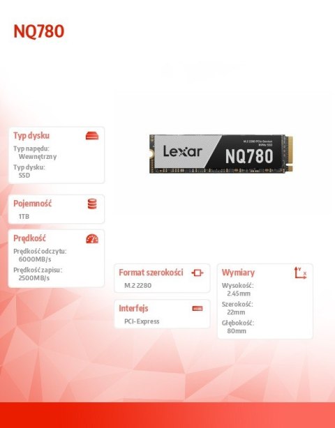 Dysk SSD Lexar NQ780 1TB NVMe Gen4 6000 MB/s szybki wewnętrzny