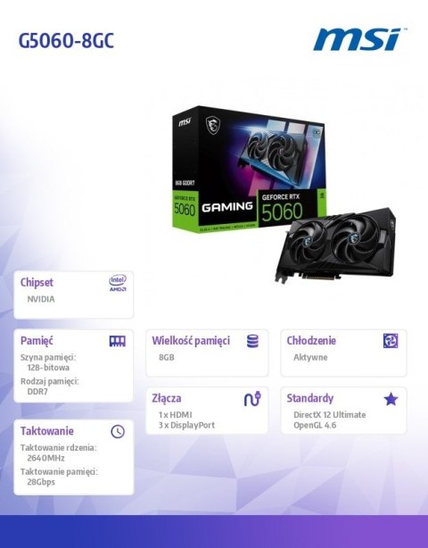 Karta graficzna MSI GeForce RTX 5060 8G GAMING OC wydajna do gier