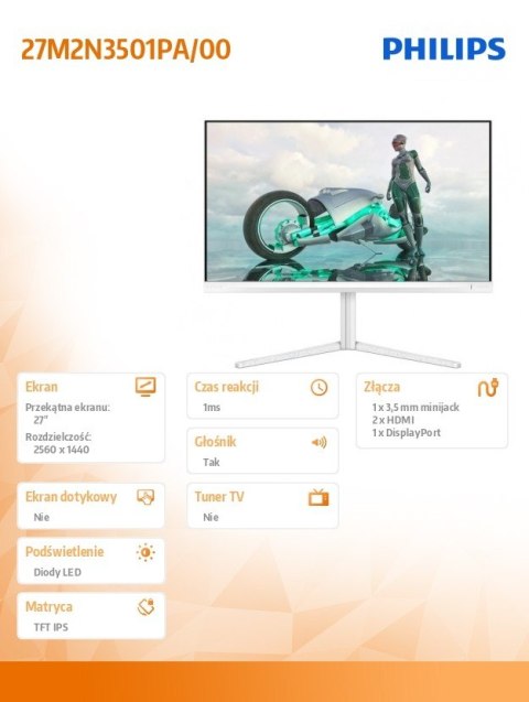 Monitor Philips 27M2N3501PA 27 cali IPS 260Hz z Pivot i głośnikami