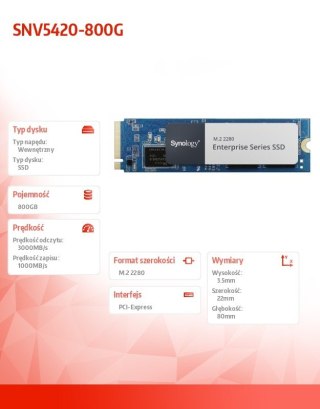 Dysk SSD Synology SNV5420-800G 800GB M2 NVMe 2280 wydajny klasy enterprise