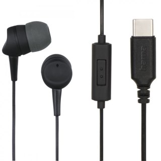 Hama Słuchawki dokanałowe USB C czarne z mikrofonem do smartfona
