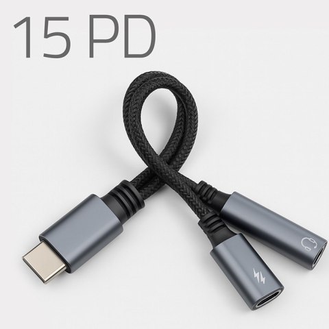 Qoltec Adapter USB-C 2w1 z Jack 3.5mm PD 15W do smartfonów i tabletów