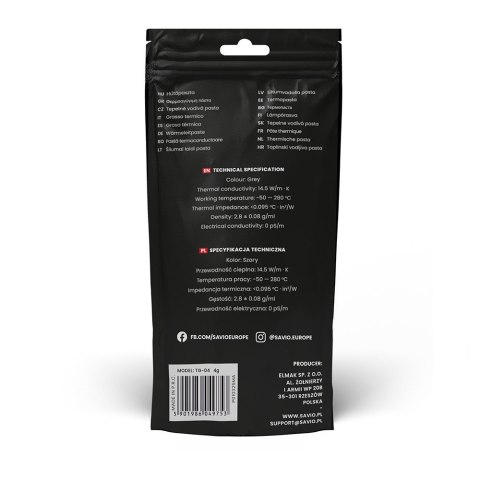 Pasta termoprzewodząca Savio Glacier 14,5 W/mK 4g TG-04
