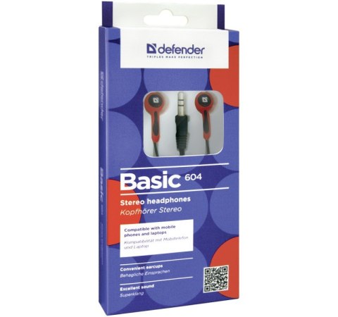 Słuchawki douszne Defender BASIC 604 czarno-czerwone stereo 3,5 mm
