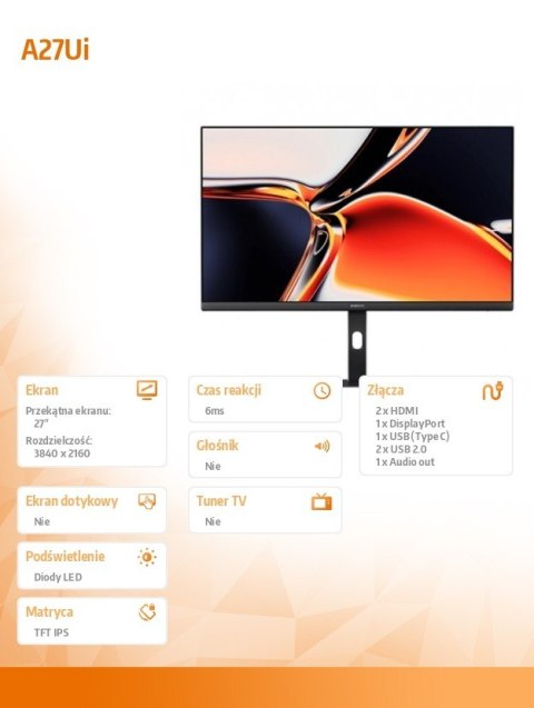 Monitor Xiaomi A27Ui 27 4K UHD IPS USB C 90W profesjonalny kalibrowany