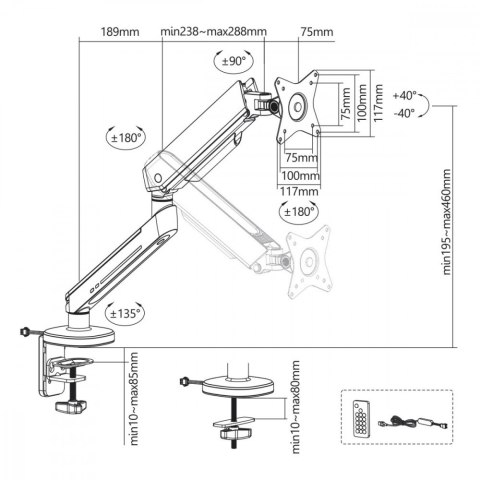 Uchwyt do Monitora Maclean NanoRS RS165 Gamingowy LED RGB czarny