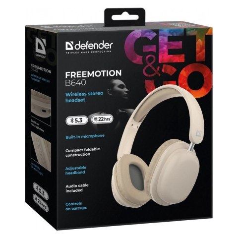 Słuchawki bezprzewodowe Defender FREEMOTION B640 beżowe nauszne z Bluetooth