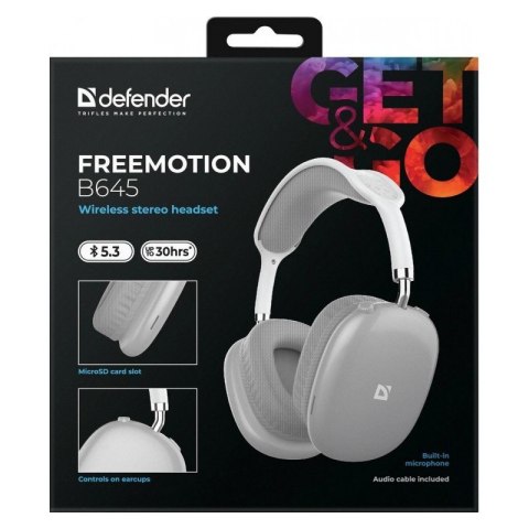 Słuchawki bezprzewodowe Defender FreeMotion B645 szare z mikrofonem Bluetooth 5.3