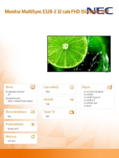 Monitor NEC MultiSync E328-2 32 cale Full HD IPS LED z MediaPlayerem