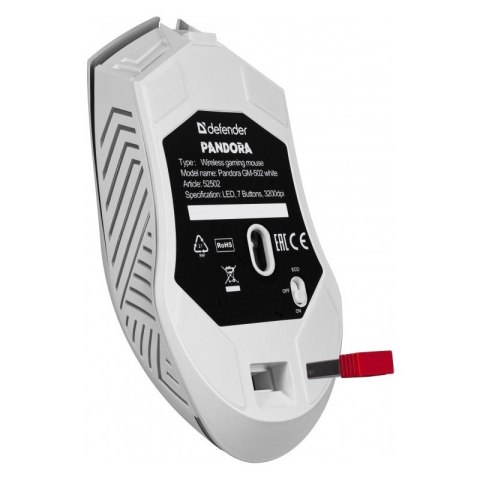 Mysz Defender PANDORA RF 3200 DPI bezprzewodowa gamingowa biała