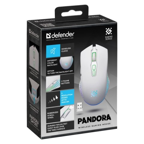 Mysz Defender PANDORA RF 3200 DPI bezprzewodowa gamingowa biała