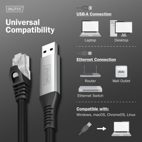 Digitus Kabel Adapter USB RJ45 Gigabit Ethernet 2m Plug-And-Play