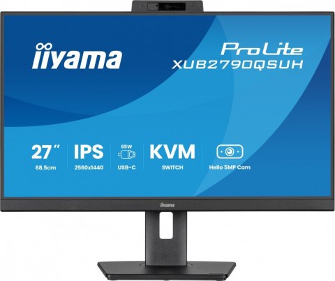 IIYAMA Monitor 27 cali XUB2790QSUH-B2 IPS,QHD,CAM,MIC,HDMI,DP,3xUSB(3.2), 100Hz,ADAPTIVE SYNC,FlickerFree,2x2W,WINDOWS HELLO
