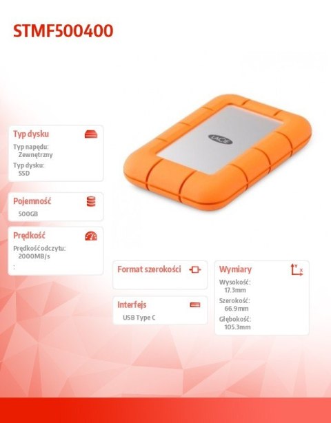 LaCie Dysk SSD Mini Rugged 500GB USB 3.2 STMF500400