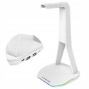Rampage Tower T14 stojak na słuchawki gamingowy RGB hub 2x USB biały
