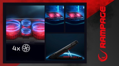 Rampage AD-RX34 podstawka chłodząca pod laptop 12-17 cali regulowana czarna
