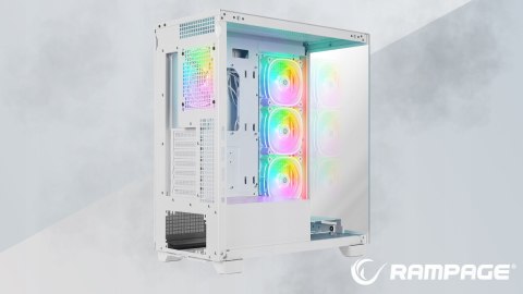 Rampage Hydra V1 Obudowa PC gaming 4x wentylator ARGB USB C USB A hub biały