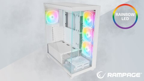 Rampage Hydra V1 Obudowa PC gaming 4x wentylator ARGB USB C USB A hub biały