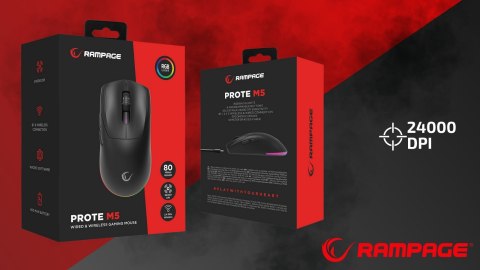 Rampage Prote M5 mysz gamingowa bezprzewodowa 24000 DPI 1000Hz RGB czarna