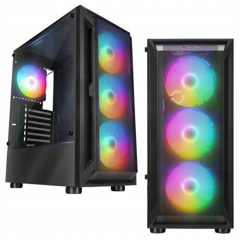 Rampage SHIVA Obudowa PC hartowane szkło 4x 120mm Rainbow czarna