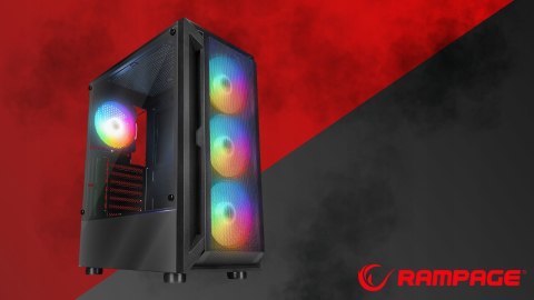 Rampage SHIVA Obudowa PC hartowane szkło 4x 120mm Rainbow czarna