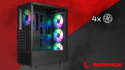Rampage SHIVA Obudowa PC hartowane szkło 4x 120mm Rainbow czarna