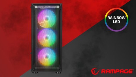 Rampage SHIVA Obudowa PC hartowane szkło 4x 120mm Rainbow czarna