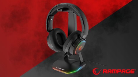 Rampage Tower T14 Stojak na słuchawki gaming RGB hub 2x USB stabilny czarny