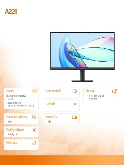 Monitor Xiaomi A22i 21 45 cali FHD VA matowy ergonomiczny