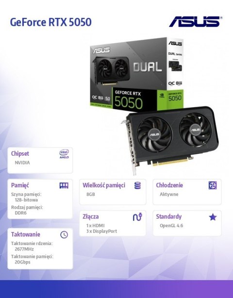Karta graficzna Asus GeForce RTX 5050 Dual 8GB GDDR6 128 bit gaming cicha