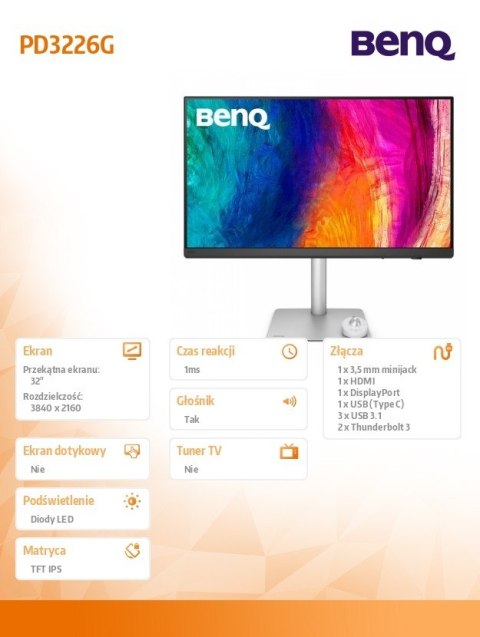 Monitor BenQ PD3226G 32 cali 4K IPS 144Hz graficzny Thunderbolt 4 matowy