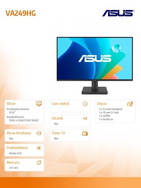 Asus Monitor 23.8 cala VA249HG FHD IPS 120Hz HDMI VGA